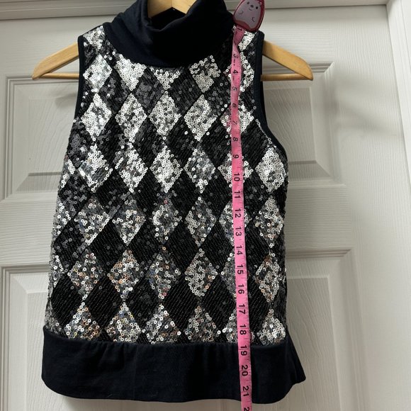 NWT John Baner sequin argyle diamond front sleeveless top turtleneck size medium - Picture 5 of 11